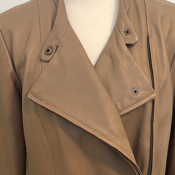 Live a Little Lamb Leather Moto Biker Jacket L Tan Camel - Picture 4 of 15